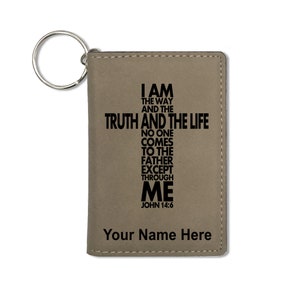 Monedero del titular de la identificación, versículo bíblico Juan 14-6, grabado personalizado incluido