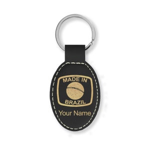 Faux Leather Oval Keychain, Made in Brazil, Personalized Engraving Included