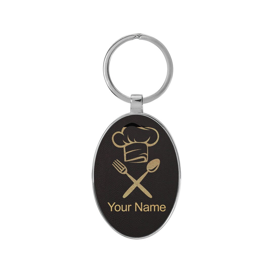 Oval Metal Frame Keychain, Chef Hat, Personalized Engraving Included - Etsy