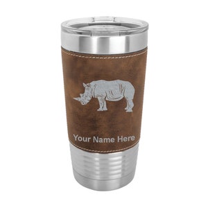 20oz Faux Leather Tumbler, Rhinoceros, Personalized Engraving Included