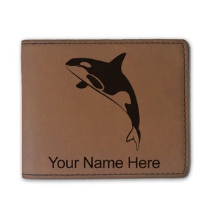 Cartera plegable de cuero sintético, orca, grabado personalizado incluido