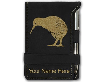 Faux Leather Mini Notepad, Kiwi Bird, Personalized Engraving Included