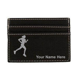 Monedero de cuero sintético Money Clip, mujer corriendo, grabado personalizado incluido
