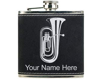 Faux Leather Flask, Tuba, Personalized Engraving Included