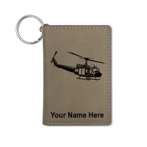 Monedero del titular de la identificación, helicóptero militar 2, grabado personalizado incluido