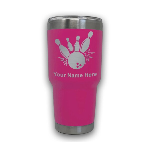 LaserGram 30oz Tumbler Mug, Bowling Ball and Pins, Personalized Engraving Included