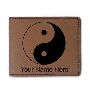 Cartera plegable de cuero sintético, Yin Yang, grabado personalizado incluido
