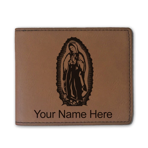 Faux Leather Bi-Fold Wallet, Virgen de Guadalupe, Personalized Engraving Included