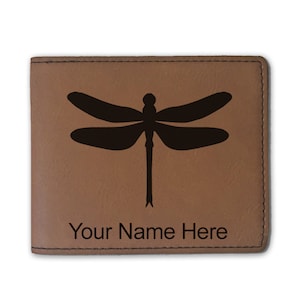 Cartera plegable de piel sintética, libélula, grabado personalizado incluido