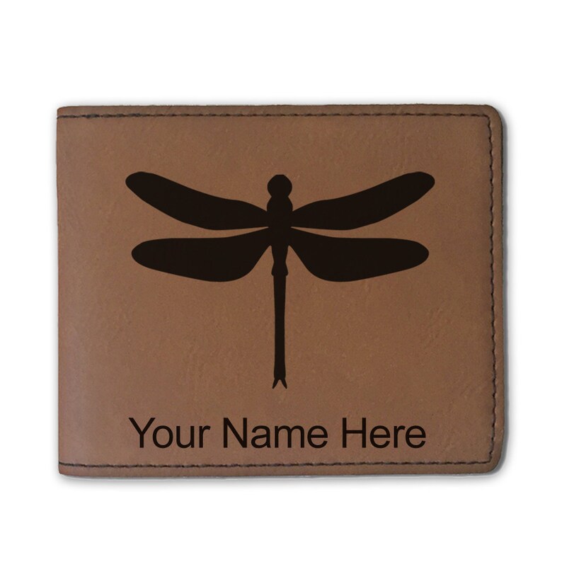 Faux Leather Bi-Fold Wallet,\u00a0Dragonfly Personalized Engraving Included