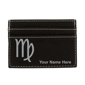 Monedero de cuero sintético Money Clip, Signo del zodíaco Virgo, Grabado personalizado incluido
