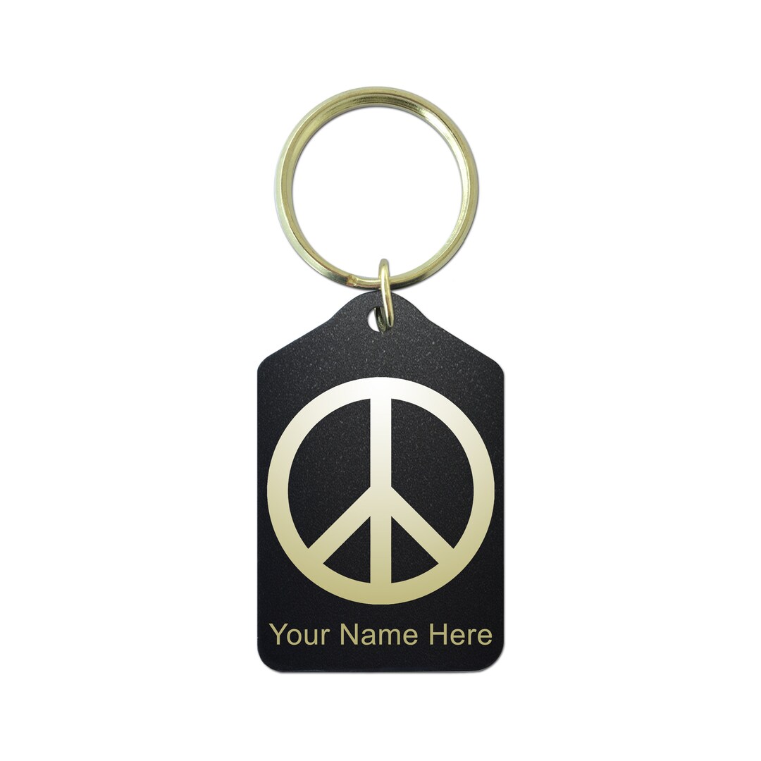 Black Metal Keychain, Peace Sign, Personalized Engraving Included - Etsy