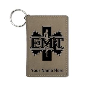 Monedero del titular de la identificación, técnico médico de emergencia EMT, grabado personalizado incluido