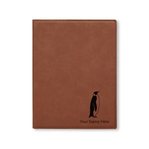 Bloc de notas tipo cartera grande de 9,5 x 12 pulgadas, pingüino, grabado personalizado incluido