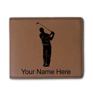 Cartera plegable de cuero sintético, golfista, grabado personalizado incluido