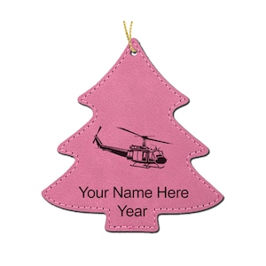 LaserGram Faux Leather Tree Shape Christmas Ornament, Military Helicopter 2, Personalized Engraving Included