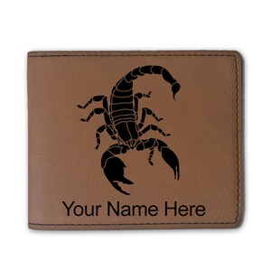 Cartera plegable de cuero sintético, escorpión, grabado personalizado incluido