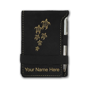 Faux Leather Mini Notepad, Sea Turtle Family, Personalized Engraving Included