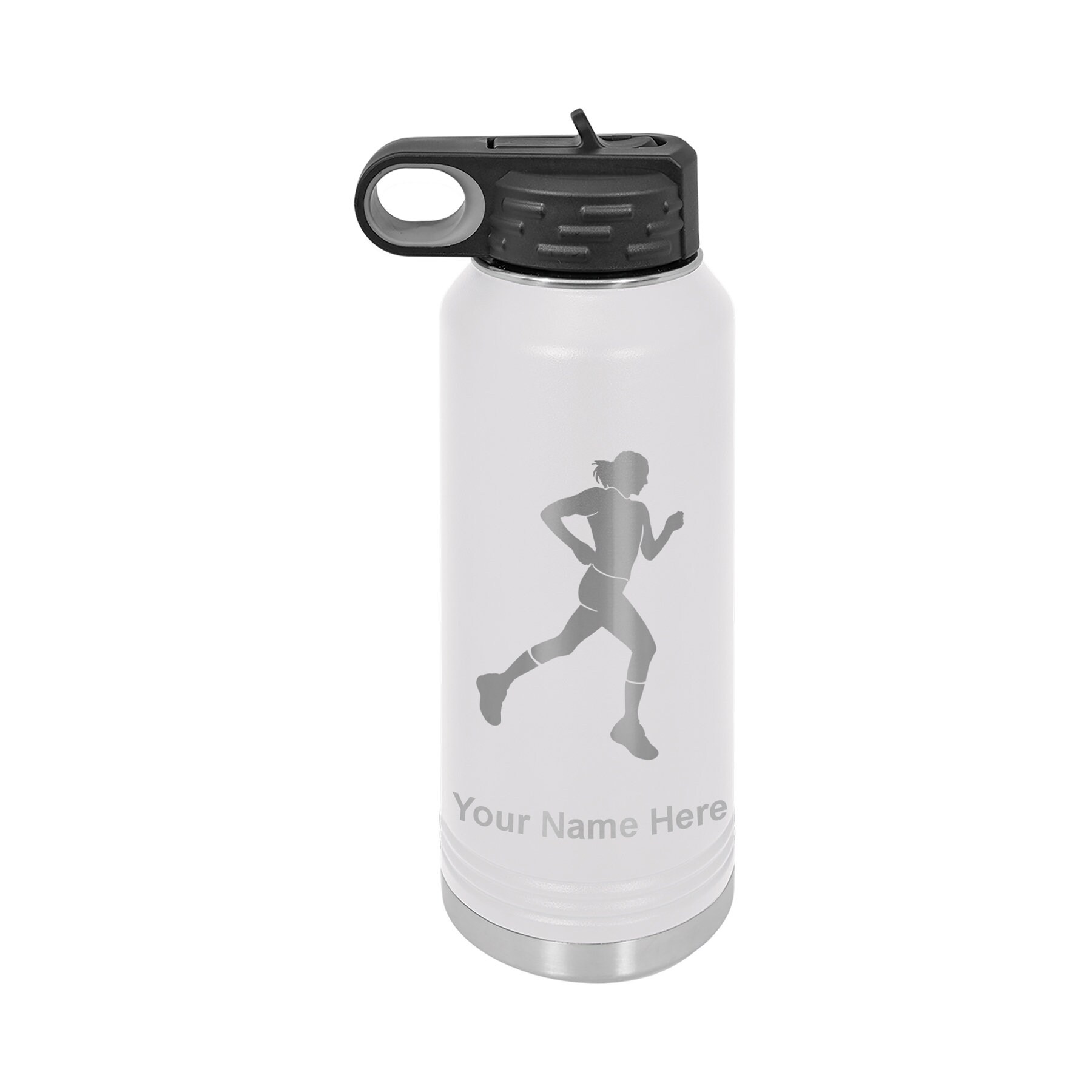32oz Double Wall Flip Top Water Bottle With Straw, Running Woman ...