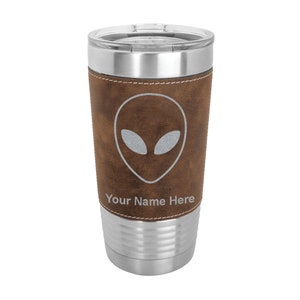 20oz Faux Leather Tumbler, Alien Head, Personalized Engraving Included