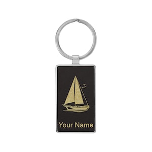 Rectangle Metal Frame Keychain, Sailboat, Personalized Engraving Included