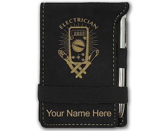 Faux Leather Mini Notepad, Electrician, Personalized Engraving Included