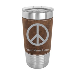 20oz Faux Leather Tumbler, Peace Sign, Personalized Engraving Included