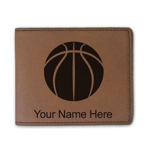 Cartera plegable de cuero sintético, pelota de baloncesto, grabado personalizado incluido
