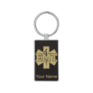 Rectangle Metal Frame Keychain, EMT Emergency Medical Technician, Personalized Engraving Included