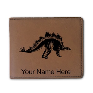 Cartera plegable de cuero sintético, dinosaurio Stegosaurus, grabado personalizado incluido