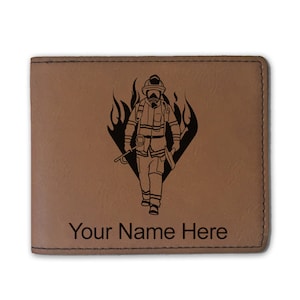 Cartera plegable de cuero sintético, bombero, grabado personalizado incluido