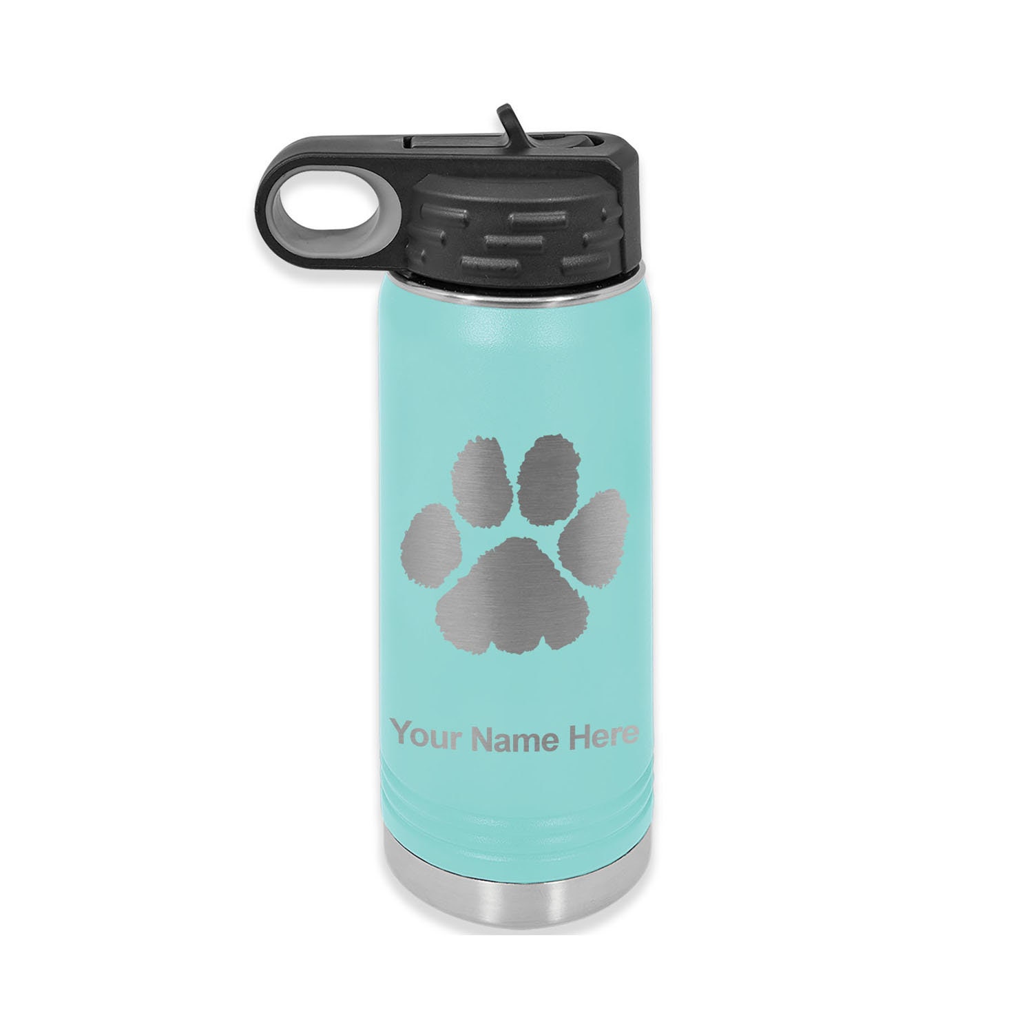 20oz Double Wall Flip Top Water Bottle With Straw, Paw Print ...
