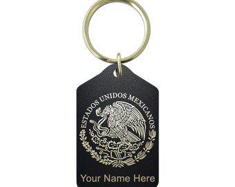 Black Metal Keychain, Flag of Mexico, Personalized Engraving Included