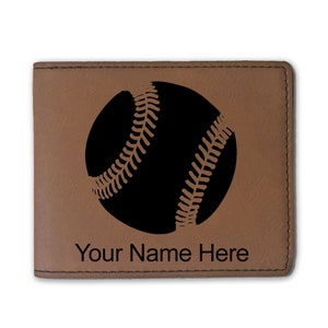 Cartera plegable de cuero sintético, pelota de béisbol, grabado personalizado incluido