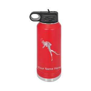 40oz Double Wall Flip Top Water Bottle with Straw, Scuba Diver, Personalized Engraving Included