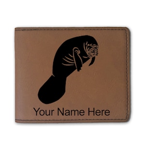 Cartera plegable de cuero sintético, manatí, grabado personalizado incluido