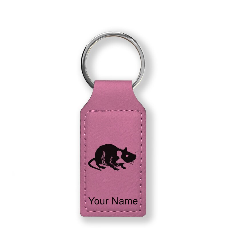 Personalized Engraving Included Faux Leather Rectangle Keychain,\u00a0Rat