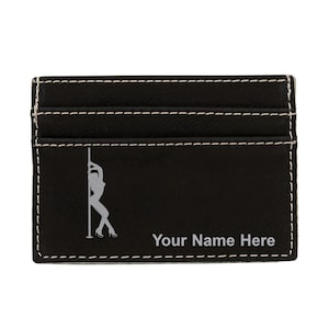 Faux Leather Money Clip Wallet, Pole Dancer, Personalized Engraving Included