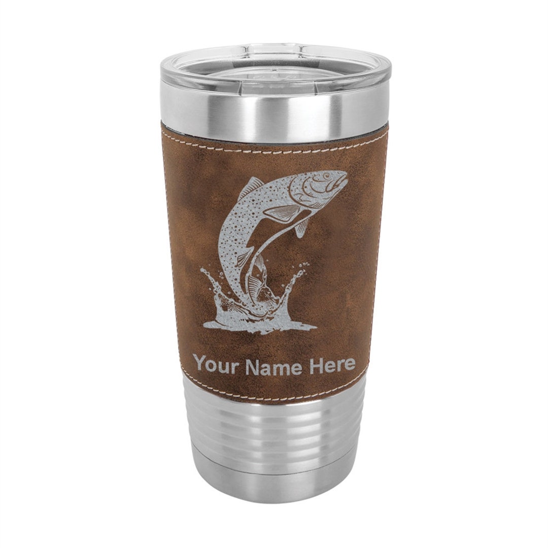 20oz Faux Leather Tumbler, Trout Fish, Personalized Engraving