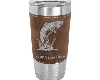 20oz Faux Leather Tumbler, Trout Fish, Personalized Engraving Included