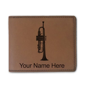 Cartera plegable de cuero sintético, trompeta, grabado personalizado incluido