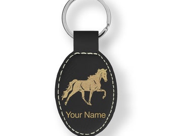 Faux Leather Oval Keychain, Horse, Personalized Engraving Included