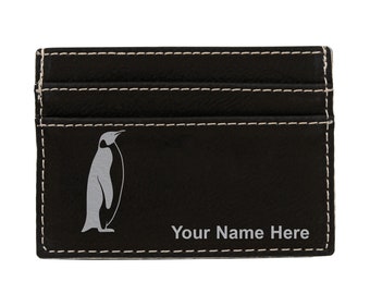 Faux Leather Money Clip Wallet, Penguin, Personalized Engraving Included
