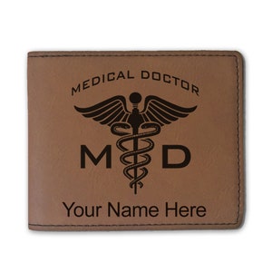 Cartera plegable de cuero sintético, MD Medical Doctor, grabado personalizado incluido