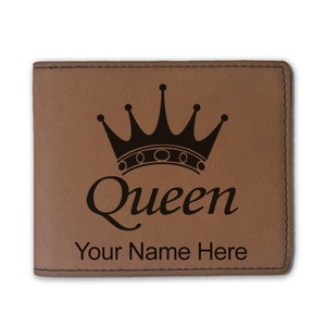 Cartera plegable de cuero sintético, corona de la reina, grabado personalizado incluido