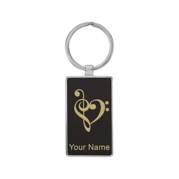 Keychain - Rectangle - Treble Clef Note - Leather Keychain - Rectangle - Treble Clef Note - Leather