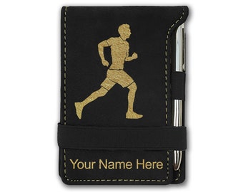 Faux Leather Mini Notepad, Running Man, Personalized Engraving Included