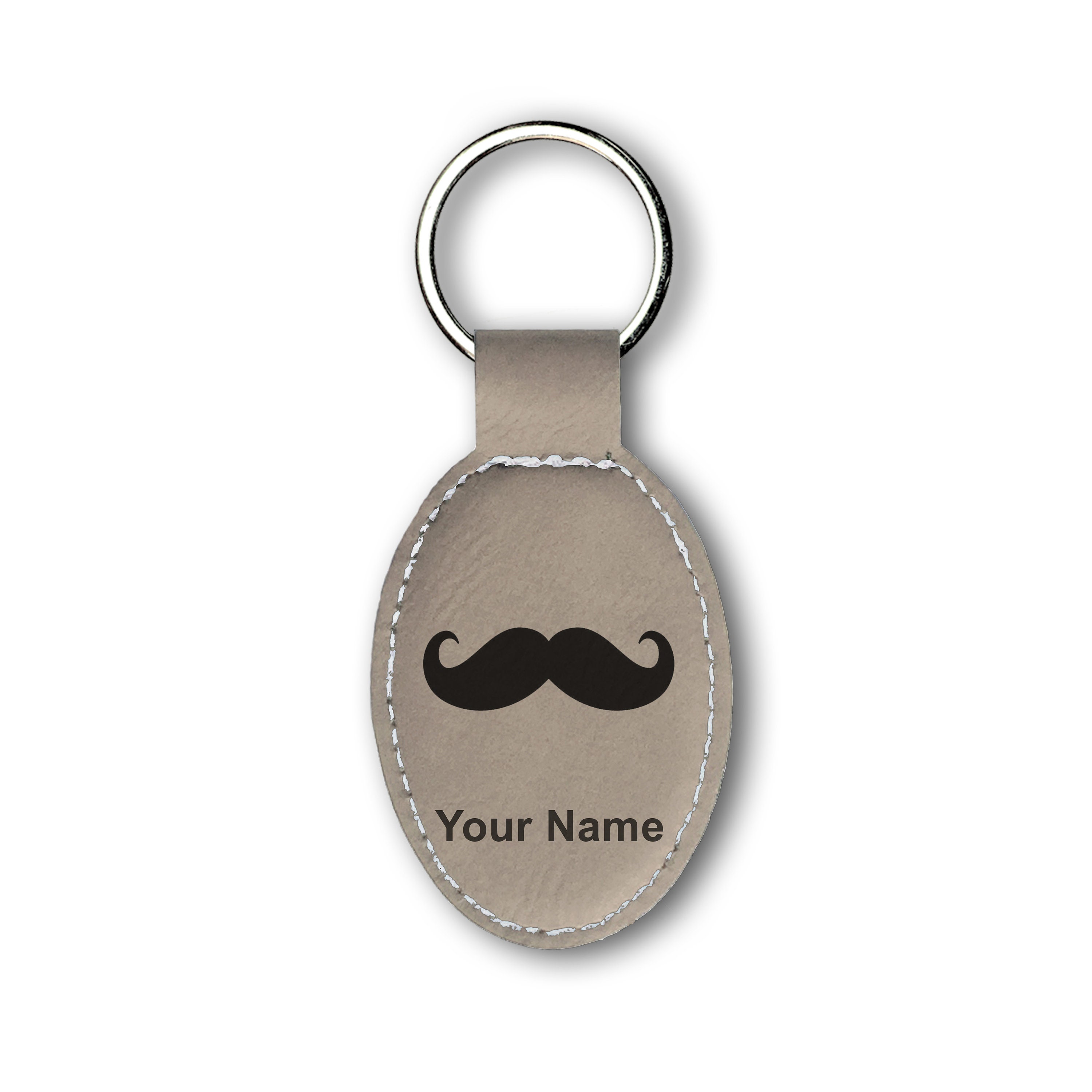 三軒茶屋 US Exclusive Oval Link Key Chain Faux Leather Oval Keychain, Mustache, Personalized Engraving