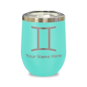 LaserGram Double Wall Stainless Steel Wine Glass, Zodiac Sign Gemini, Personalized Engraving Included