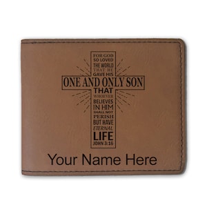Cartera plegable de cuero sintético, versículo bíblico Juan 3-16, grabado personalizado incluido